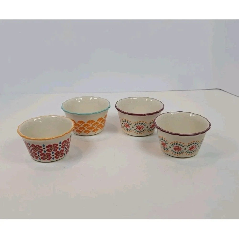 Pioneer‎ Woman Floral Dessert Condiment Dip Prep Bowls Set of 4 Rippled Edge